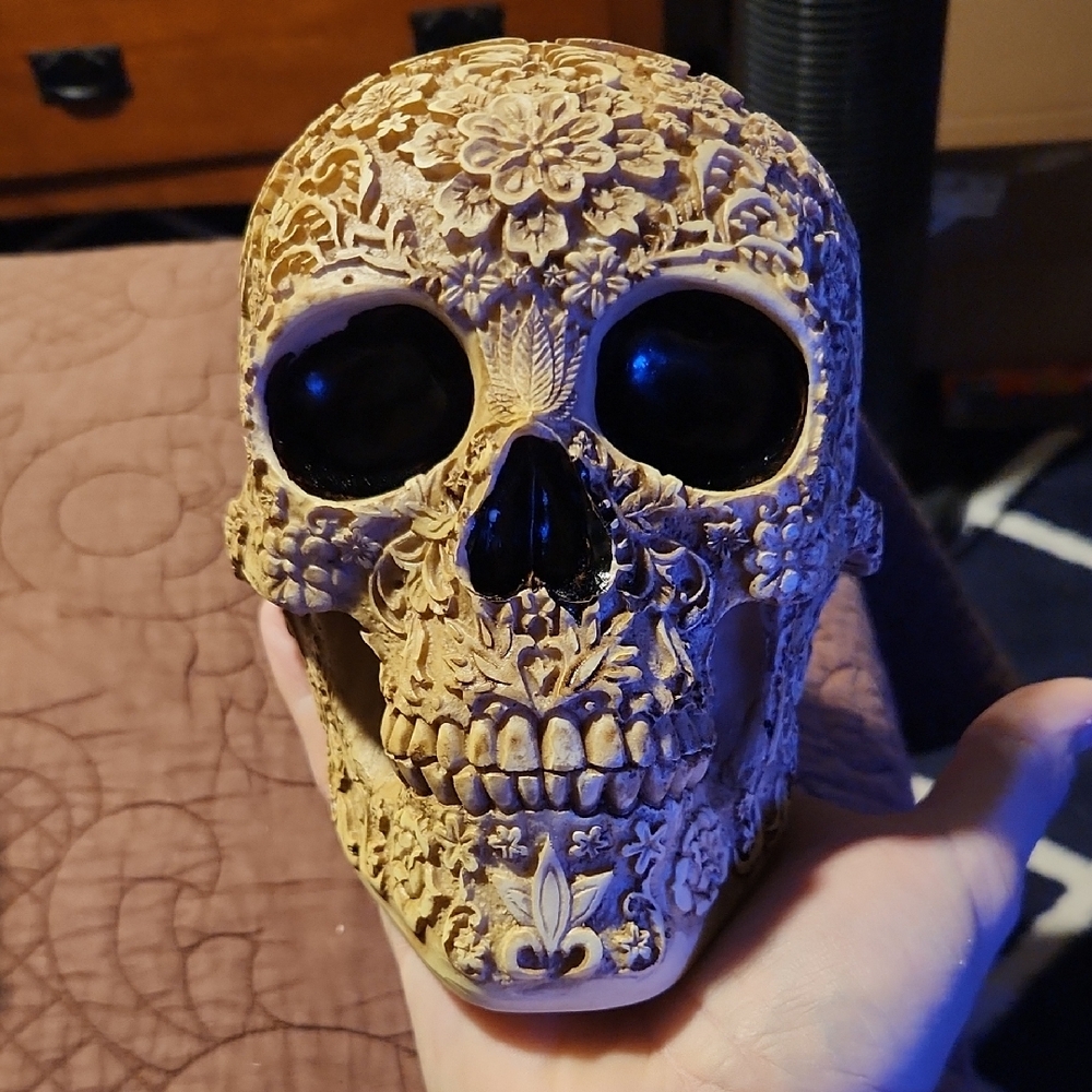 Intricately Carved Skull Home Accent 7"×7"×5"